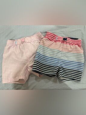 Kids Pink Gingham Shorts & Striped Swim Trunks bundle